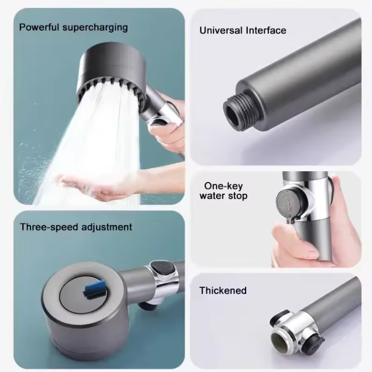 High Pressure Shower Head: 4 Modes with Filter & One-Key Stop